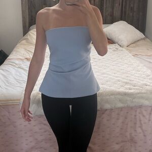 Zara light blue fitted strapless top